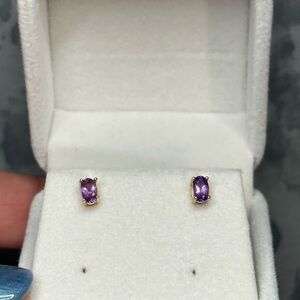 Stunning Natural .50Ct Amethyst Gemstone Earrings 14K over 925 Sterling Silver